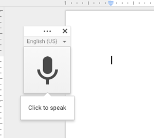 Image of Microphone Panel for the Voice Typing Tool in Google Docs.