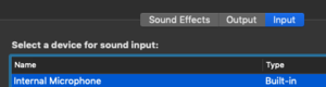 Image of setting the sound input on a Mac.