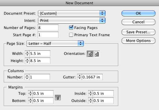 indesign templates document setup