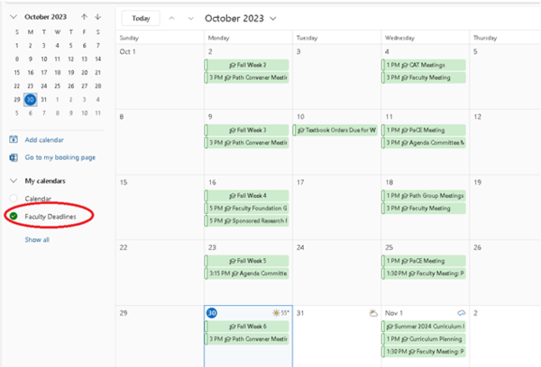 The fourth and fifth step of adding the Faculty Dates and Deadlines calendar to your own outlook. It shows what button to select to import and sample information to input when importing the calendar.