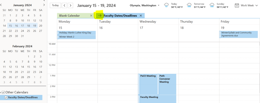 This is the overlapped outlook view with the "back to default" arrow highlighted in yellow.