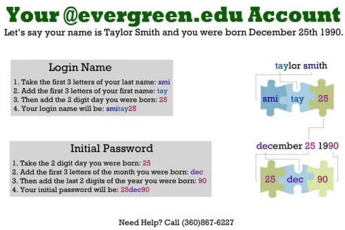 Default my.evergreen.edu credentials