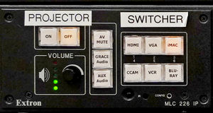 This is a close-up of the Extron Switcher, located in the 5.1 Mix Room.