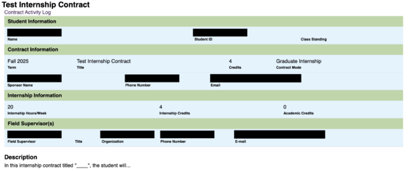 Sample ILC Summary view after "View" button is selected