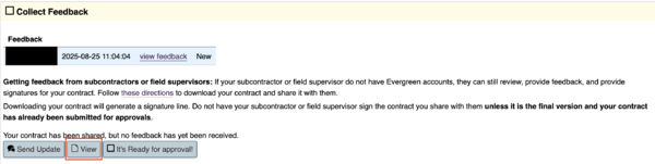 Collect Feedback section in the ILC Portal with "View" button highlighted