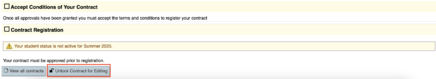 Screenshot of the bottom of the ILC Portal with the "Unlock Contract" button highlighted.