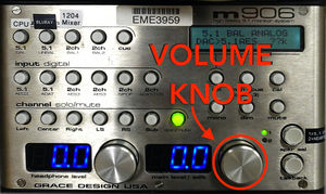 This image highlights the location of the Volume Knob on the Grace Controller.