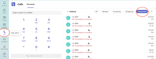 Team phone Keypad and Voicemail screen